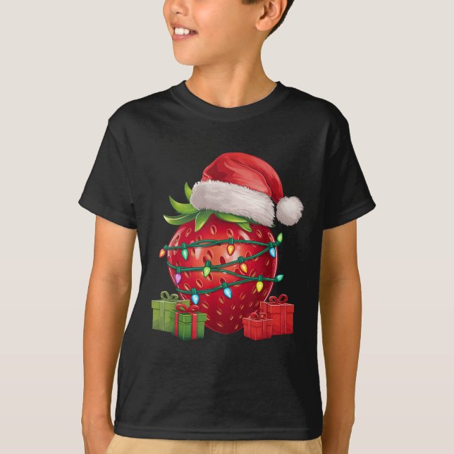 Xmas Lighting Santa Hat Strawberry Christmas  T-Shirt (Front)