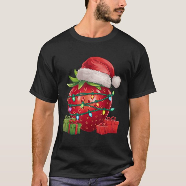 Xmas Lighting Santa Hat Strawberry Christmas  T-Shirt (Front)