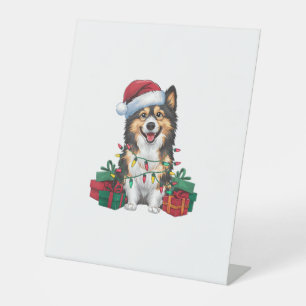 Xmas Lighting Santa Hat Tamaskan Dog Christmas Pedestal Sign