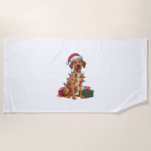 Xmas Lighting Santa Hat Thai Ridgeback Dog Christm Beach Towel
