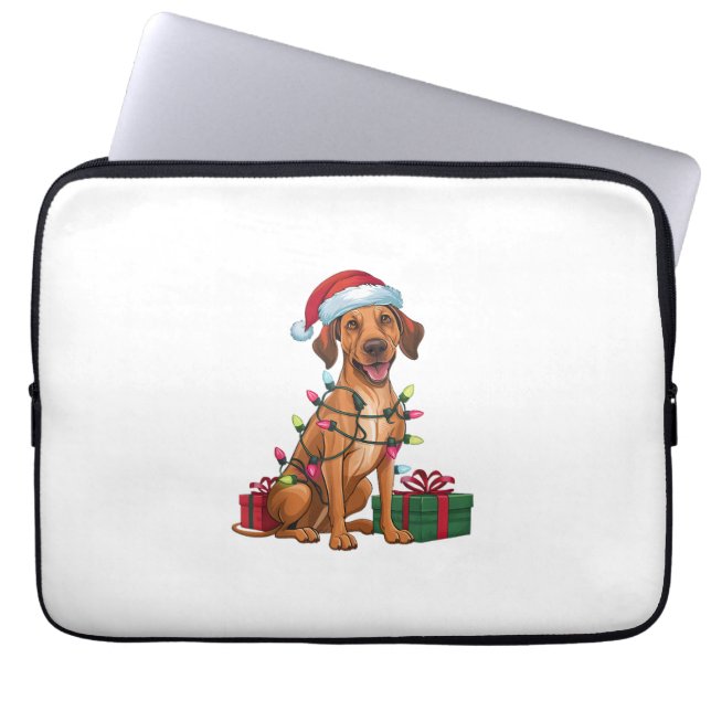 Xmas Lighting Santa Hat Thai Ridgeback Dog Christm Laptop Sleeve (Front)