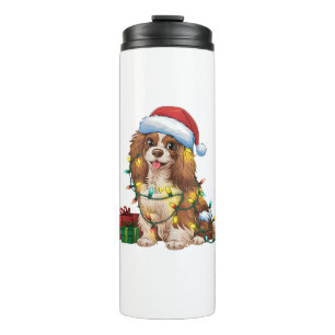 Xmas Lighting Santa Hat Tibetan Spaniel Dog Christ Thermal Tumbler