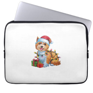 Xmas Lighting Santa Hat Tibetan Terrier Dog Christ Laptop Sleeve