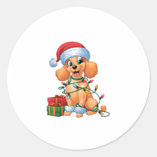 Xmas Lighting Santa Hat Toy Poodle Dog Christmas  Classic Round Sticker