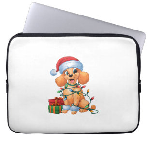 Xmas Lighting Santa Hat Toy Poodle Dog Christmas Laptop Sleeve