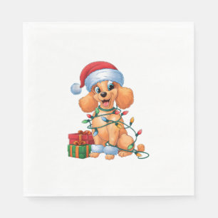 Xmas Lighting Santa Hat Toy Poodle Dog Christmas Napkin