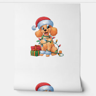 Xmas Lighting Santa Hat Toy Poodle Dog Christmas Wallpaper