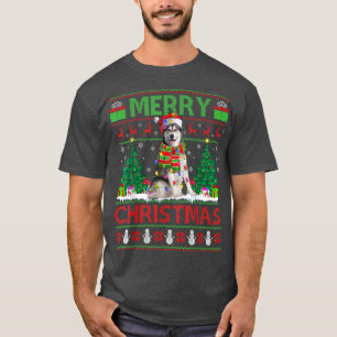 Xmas Lighting Santa Hat Ugly Alaskan Malamute Chri T-Shirt