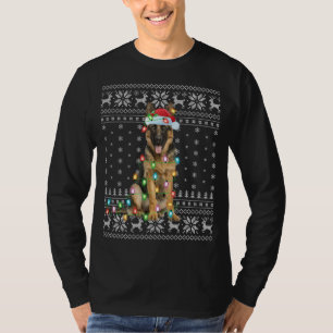 Xmas Lighting Santa Hat Ugly German Shepherd Chris T-Shirt