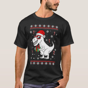 Xmas Lighting Santa Hat Ugly Rex Dinosaurs Christm T-Shirt