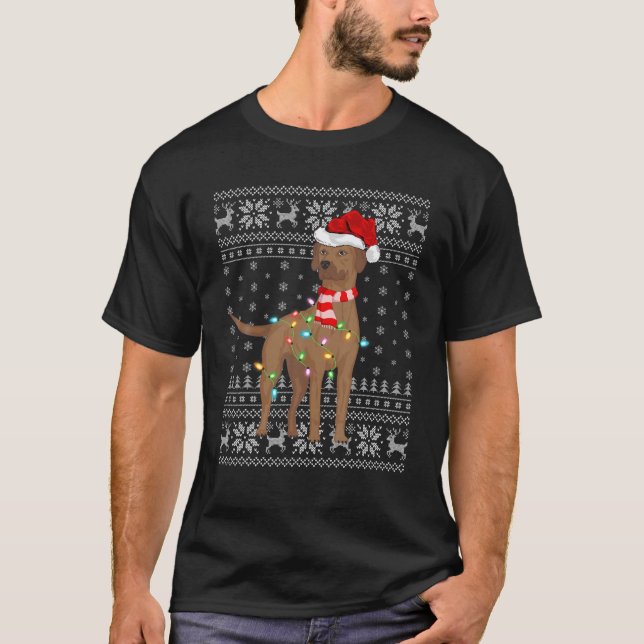 Xmas Lighting Santa Hat Ugly Rhodesian Ridgeback C T-Shirt (Front)