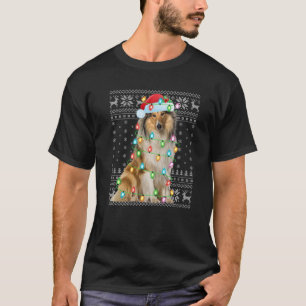 Xmas Lighting Santa Hat Ugly Rough Collie Christma T-Shirt