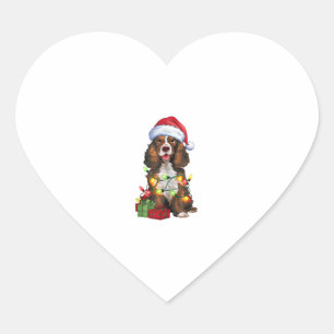 Xmas Lighting Santa Hat Welsh Springer Spaniel Dog Heart Sticker
