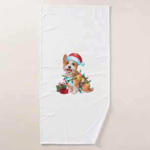 Xmas Lighting Santa Hat Westie Dog Christmas Bath Towel