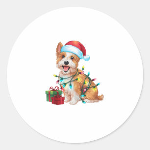 Xmas Lighting Santa Hat Westie Dog Christmas Classic Round Sticker
