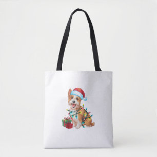 Xmas Lighting Santa Hat Westie Dog Christmas Tote Bag