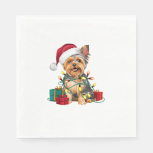 Xmas Lighting Santa Hat Yorkie Dog Christmas  Napkin
