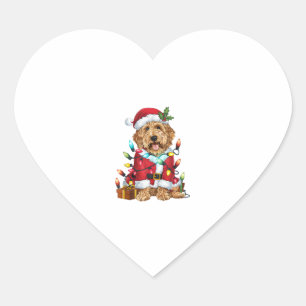 Xmas Lighting Santa Labradoodle Dog Christmas Heart Sticker