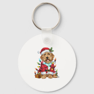 Xmas Lighting Santa Labradoodle Dog Christmas  Key Ring