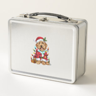 Xmas Lighting Santa Labradoodle Dog Christmas  Metal Lunch Box