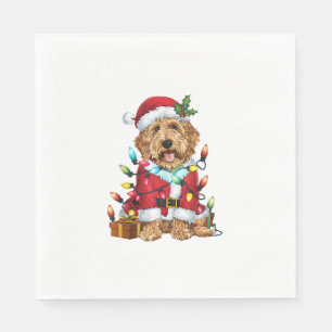 Xmas Lighting Santa Labradoodle Dog Christmas  Napkin