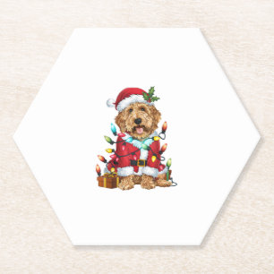 Xmas Lighting Santa Labradoodle Dog Christmas Paper Coaster