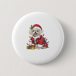 Xmas Lighting Santa Maltese Dog Christmas 6 Cm Round Badge