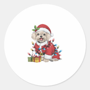 Xmas Lighting Santa Maltese Dog Christmas Classic Round Sticker