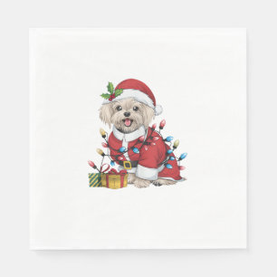 Xmas Lighting Santa Maltese Dog Christmas  Napkin