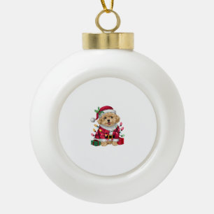 Xmas Lighting Santa Maltipoo Dog Christmas Ceramic Ball Christmas Ornament