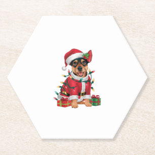 Xmas Lighting Santa Miniature Pinscher Dog Christm Paper Coaster