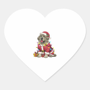 Xmas Lighting Santa Newfoundland Dog Christmas Heart Sticker