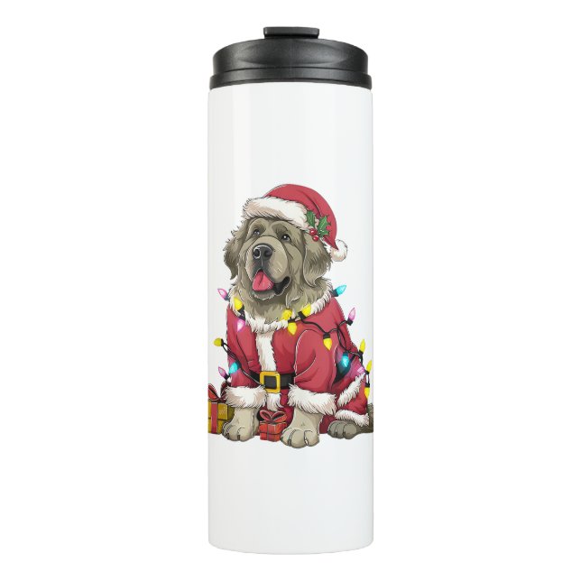 Xmas Lighting Santa Newfoundland Dog Christmas  Thermal Tumbler (Front)