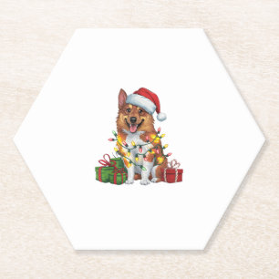 Xmas Lighting Santa Norwegian Elkhound Dog Christm Paper Coaster