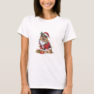 Xmas Lighting Santa Norwegian Elkhound Dog Christm T-Shirt