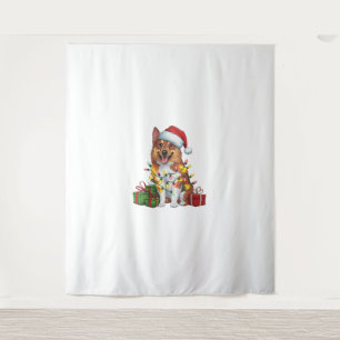 Xmas Lighting Santa Norwegian Elkhound Dog Christm Tapestry