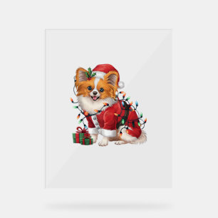 Xmas Lighting Santa Papillon Dog Christmas Acrylic Sign