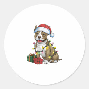 Xmas Lighting Santa Pitbull Terrier Dog Christmas  Classic Round Sticker