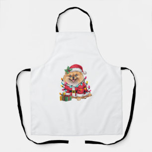 Xmas Lighting Santa Pomeranian Dog Christmas  Apron