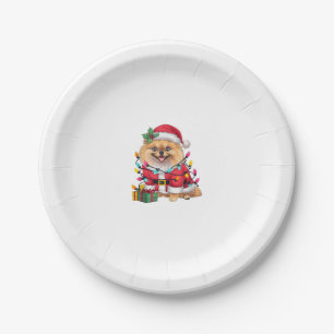 Xmas Lighting Santa Pomeranian Dog Christmas Paper Plate