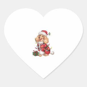 Xmas Lighting Santa Poodle Dog Christmas Heart Sticker