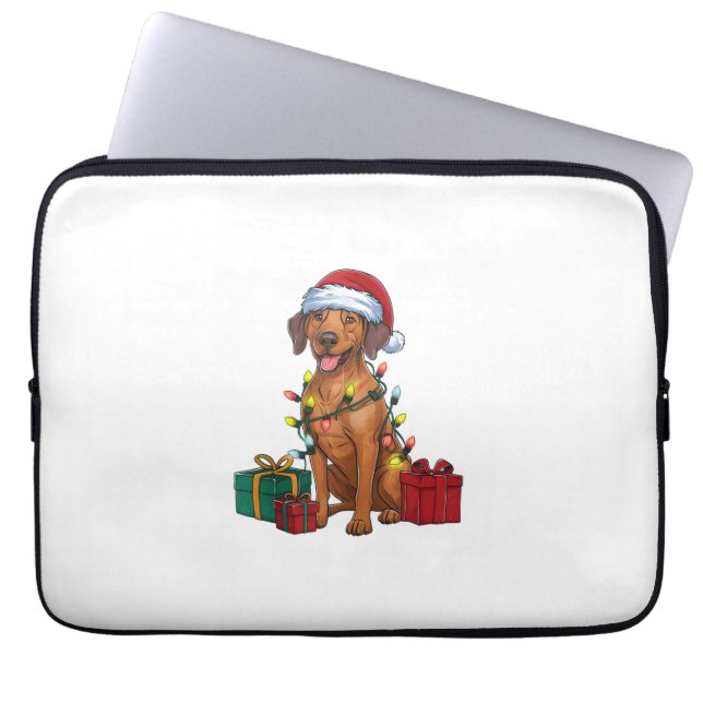 Xmas Lighting Santa Rhodesian Ridgeback Dog Christ Laptop Sleeve (Front)