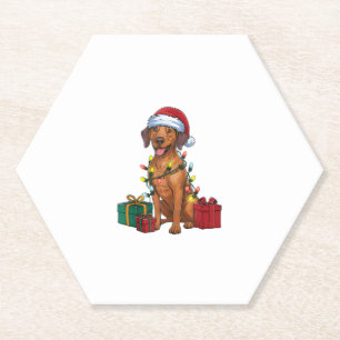Xmas Lighting Santa Rhodesian Ridgeback Dog Christ Paper Coaster