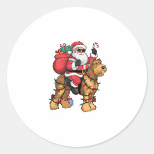 Xmas Lighting Santa Riding Airedale Terrier Dog Ch Classic Round Sticker