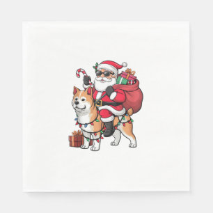 Xmas Lighting Santa Riding Akita Inu Dog Christmas Napkin