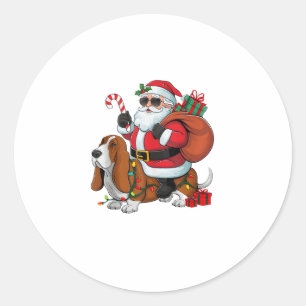 Xmas Lighting Santa Riding Basset Hound Dog Christ Classic Round Sticker
