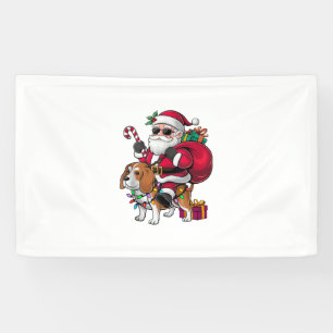 Xmas Lighting Santa Riding Beagle Dog Christmas Banner