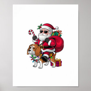 Xmas Lighting Santa Riding Beagle Dog Christmas Poster