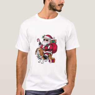 Xmas Lighting Santa Riding Beagle Dog Christmas T-Shirt