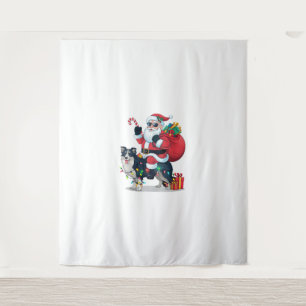 Xmas Lighting Santa Riding Border Collie Dog Chris Tapestry
